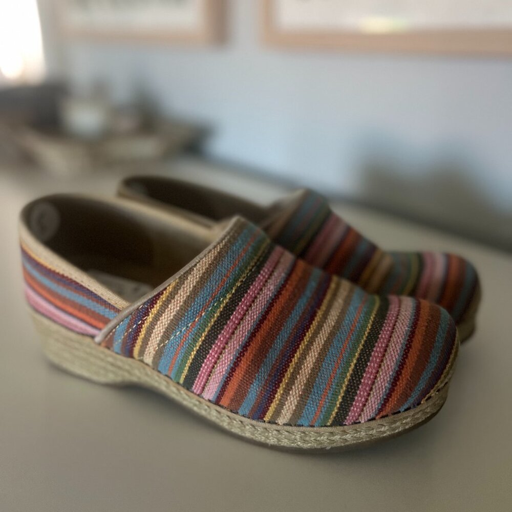 Dansko Jute Pro Clog Vegan Stripe Woven Textured Linen EU 39 US Women’s Size 8.5